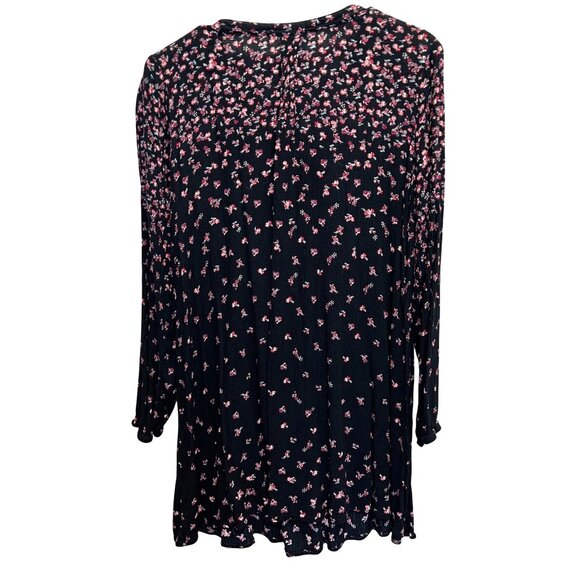 Xhilaration Women’s Black & Pink Floral Long-Sleeve Blouse Tunic Top Size XL - Picture 2 of 2